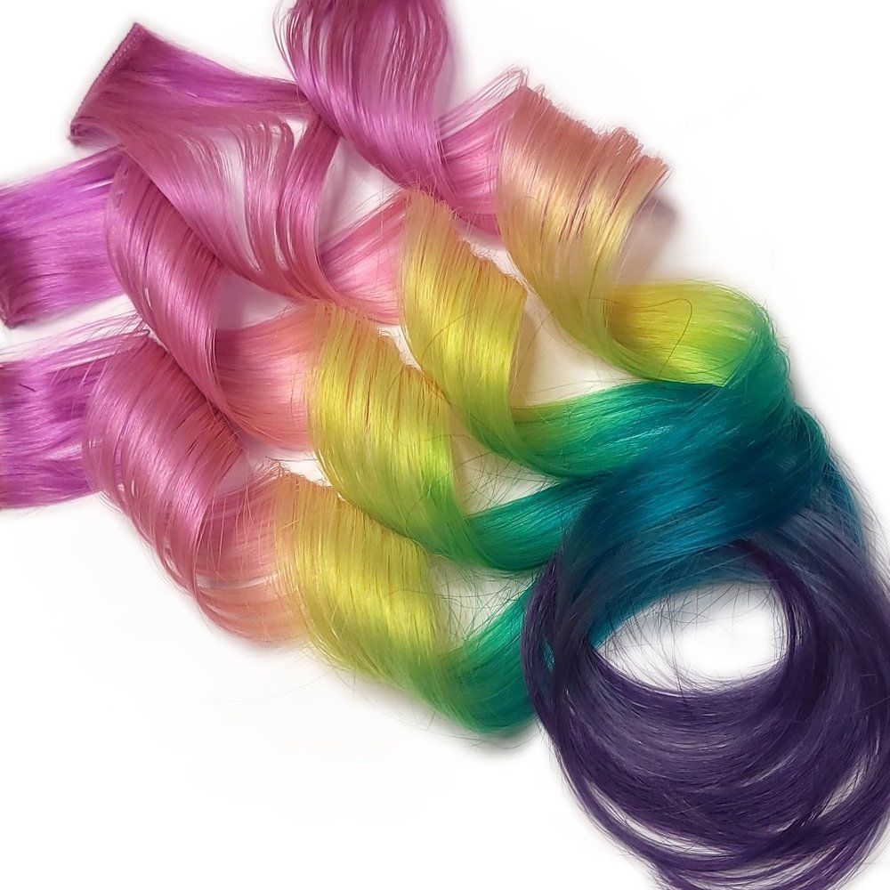 Pink Rainbow Ombre Double Drawn Clip in Remy Human Hair Extensions